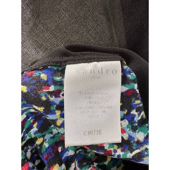 SANDRO Top Size S Sheer Back Abstract Printed Blouse Black Confetti‎ Top Size 1 - Picture 6 of 9